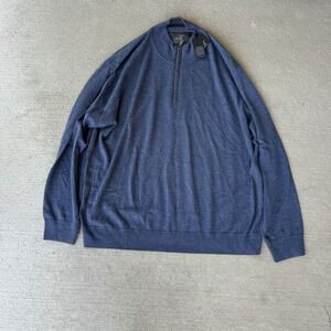 Raffi Biella Yarn Merino Wool 1/4 Zip Sweater Men's XXL Indigo Blue